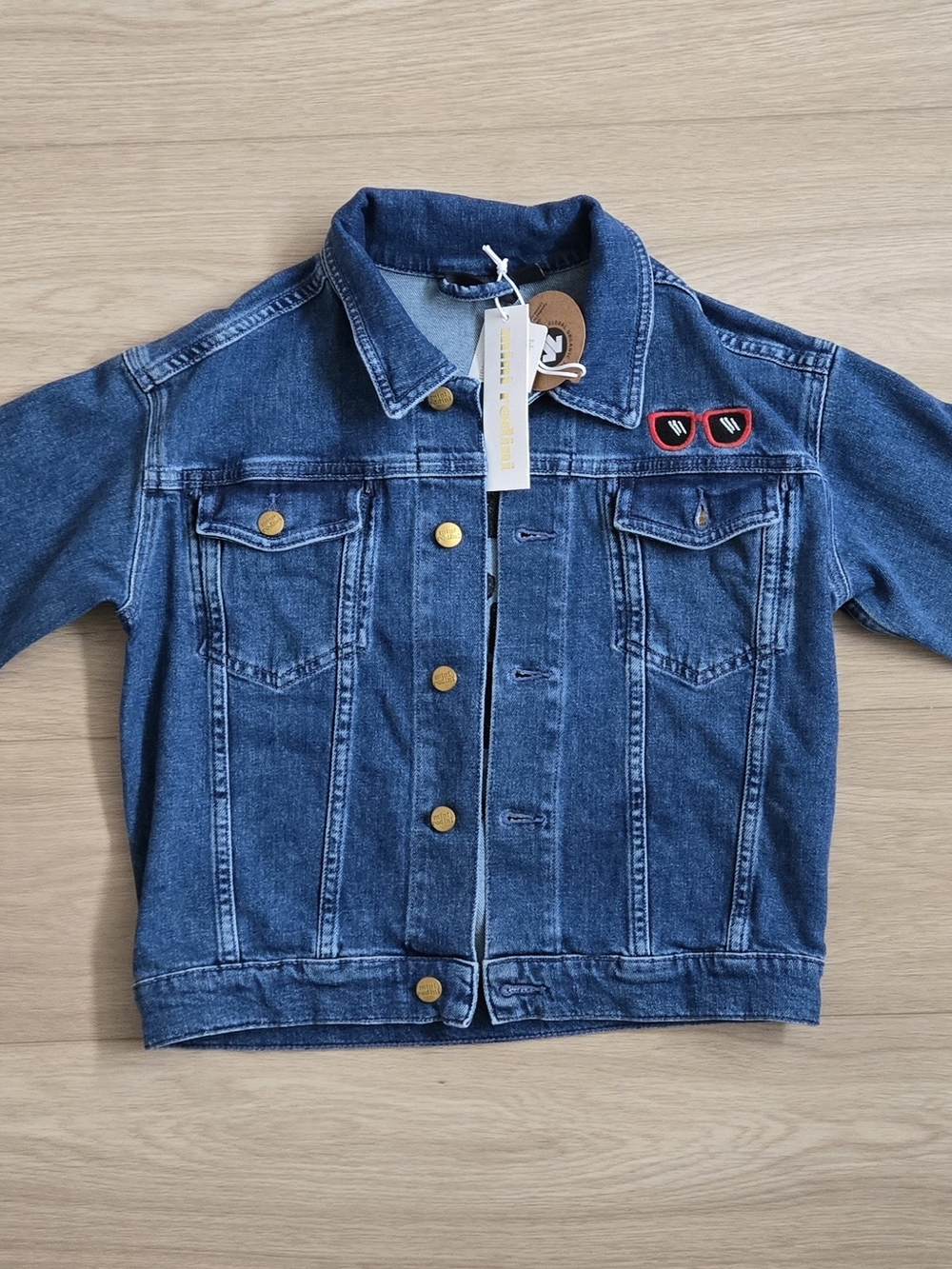 Mini Rodini Dark Blue Denim Jacket with Red Sunglasses Patch